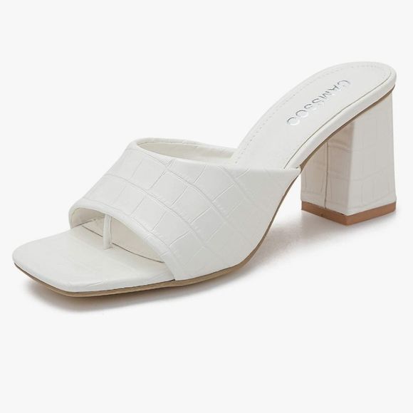 Camssoo Shoes - Women's Heeled Mules Square Open Toe Sandals Flip Flops Slip On Size 7